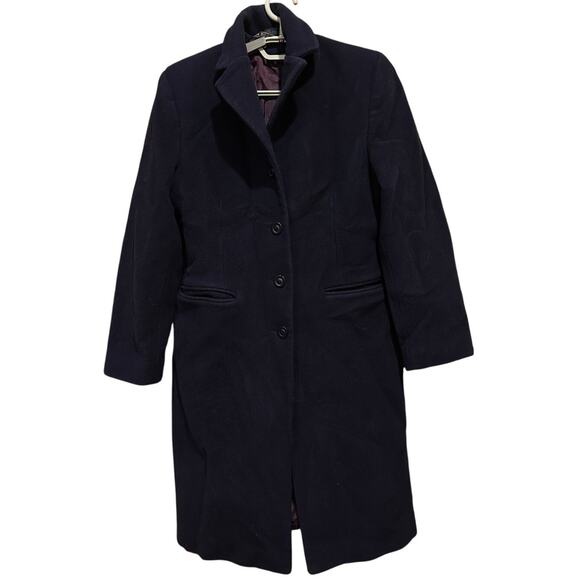 Kristen Blake Lambs Wool Cashmere Blend Long Coat Size 6 Dark Blue Quiet Luxury - Picture 1 of 8